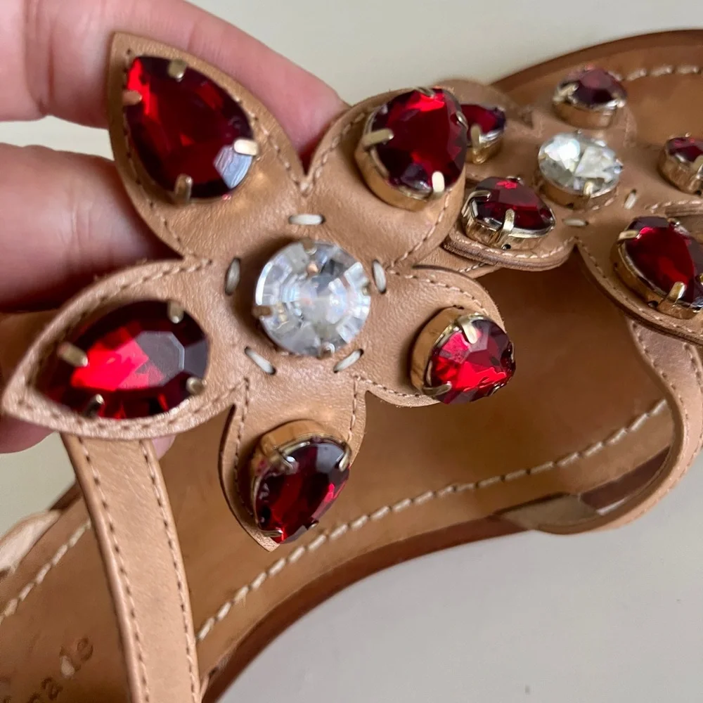 Kate Spade Jeweled T-Strap Sandals Red Crystal 8.5